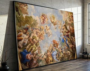 Classical Mythology Canvas, Baroque Ceiling Fresco Art, Renaissance Style Wall Decor, Greek Gods and Goddesses Painting, Elegant Home Art