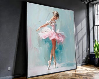 Ballerina Wall Art - Pink Ballet Dancer Canvas Print - Elegant Girl Painting - Feminine Graceful Room Decor