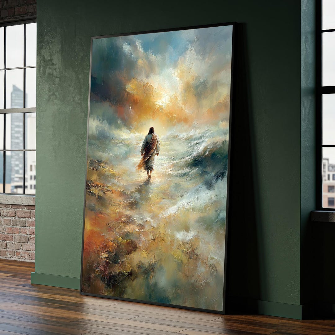 Jesus Walking on Water Canvas Art - Spiritual Seascape Wall Decor for ...