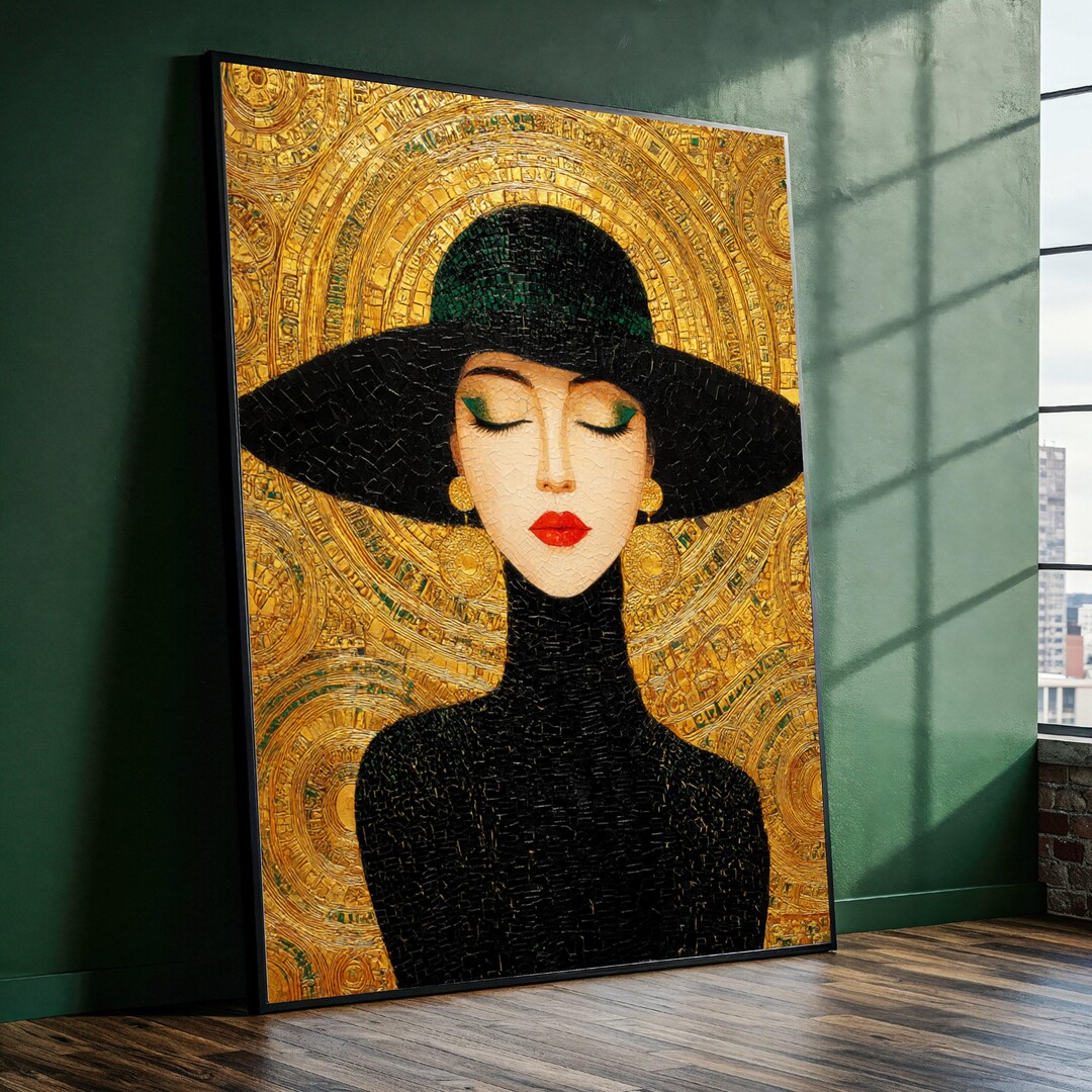 Elegant Woman With Black Hat Canvas, Gustav Klimt Art, Modern Portrait ...