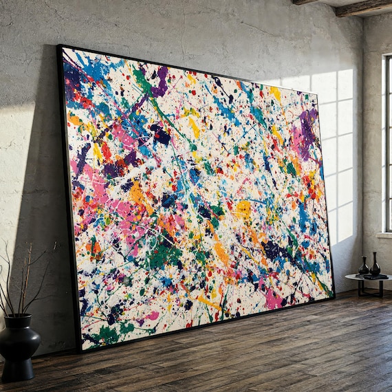 Jackson Pollock Convergence Canvas Painting – Ready to Hang Abstract Expressionist Wall Art – Gift for Bold and Modern Art Lovers