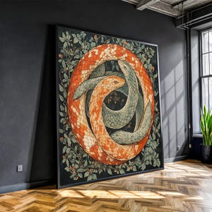 Yin Yang Schlange Leinwand Gemälde - Symbolische Schlange Wandkunst, fertig zum Aufhängen, Geschenk für spirituelle Dekor Liebhaber