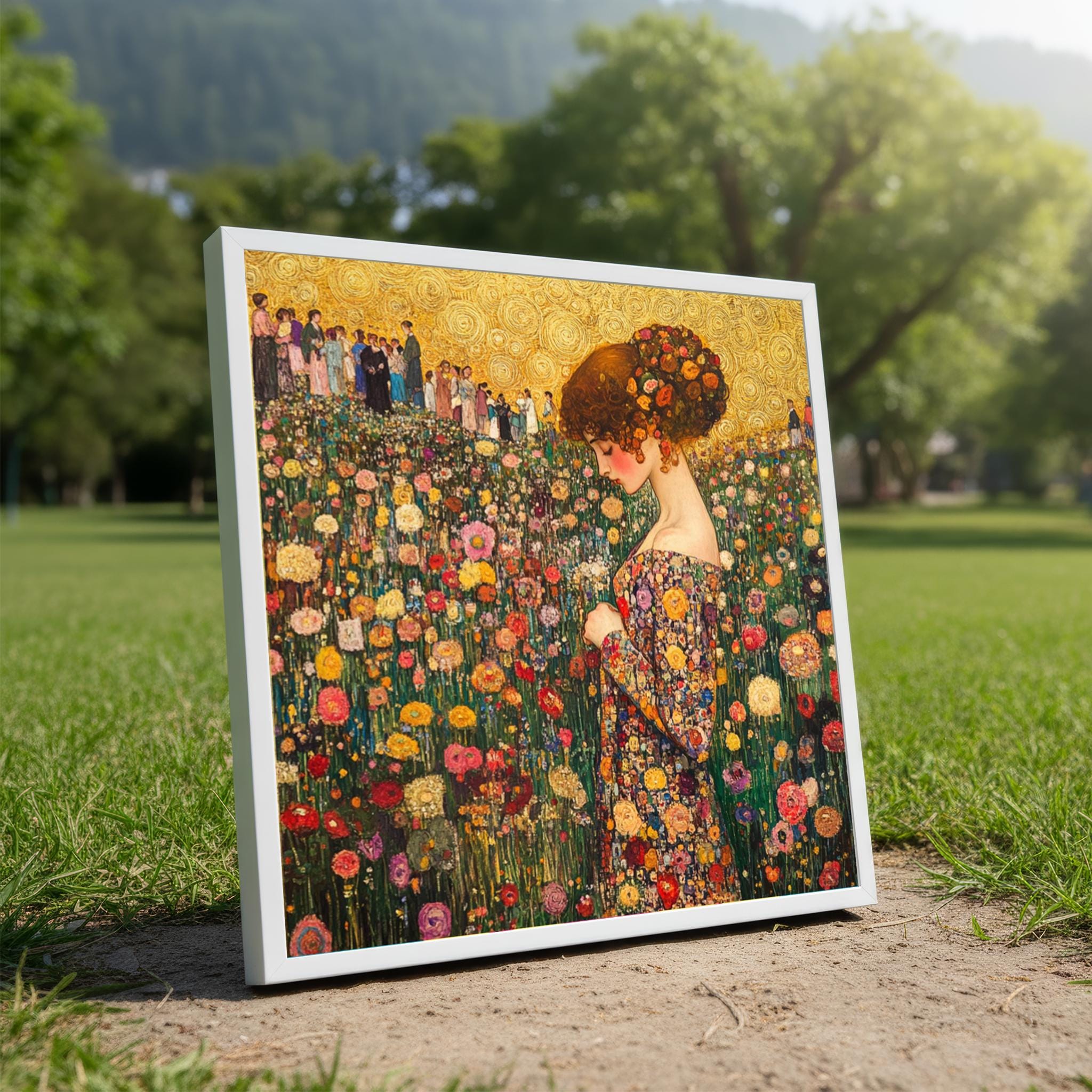Gustav Klimt Woman Portrait Canvas, Golden Floral Lady Painting, Art ...