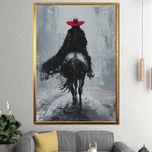 Lone Cowboy Silhouette Canvas Painting, Western Wall Art, Rustic Home Decor, Ready to Hang, Gift