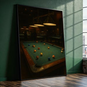 Vintage Billiards Pool Table Canvas Painting - Game Room Wall Art, Ready to Hang, Gift for Bar, Lounge or Man Cave Decor