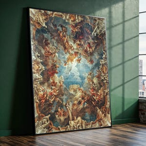 Barok plafondfresco canvas schilderij klaar om op te hangen cadeau, klassieke renaissance muurkunst voor luxe woonkamer of hal