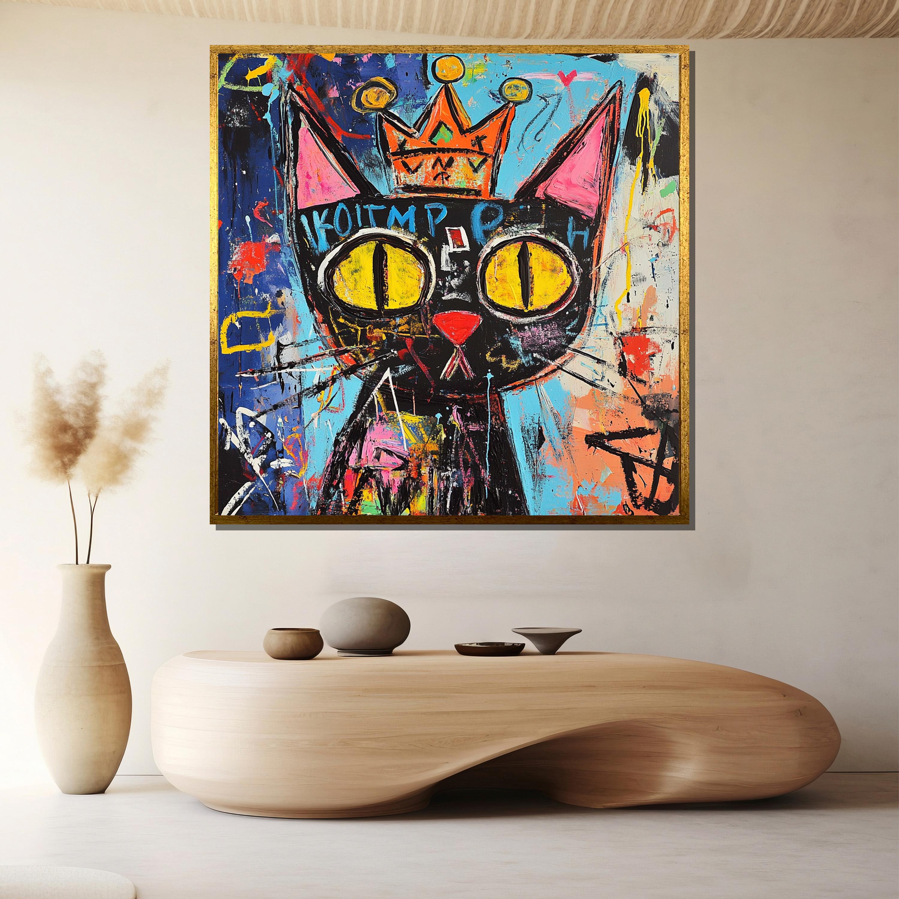 Graffiti Cat Canvas Painting – Urban Street Pop Wall Art, Ready to Hang ...