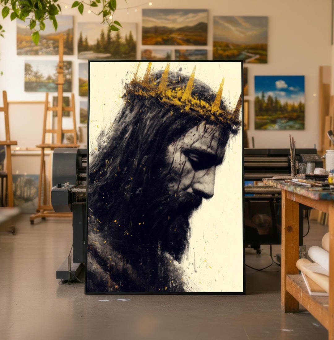 Jesus Crown of Thorns Canvas Painting – Powerful Christian Wall Art ...