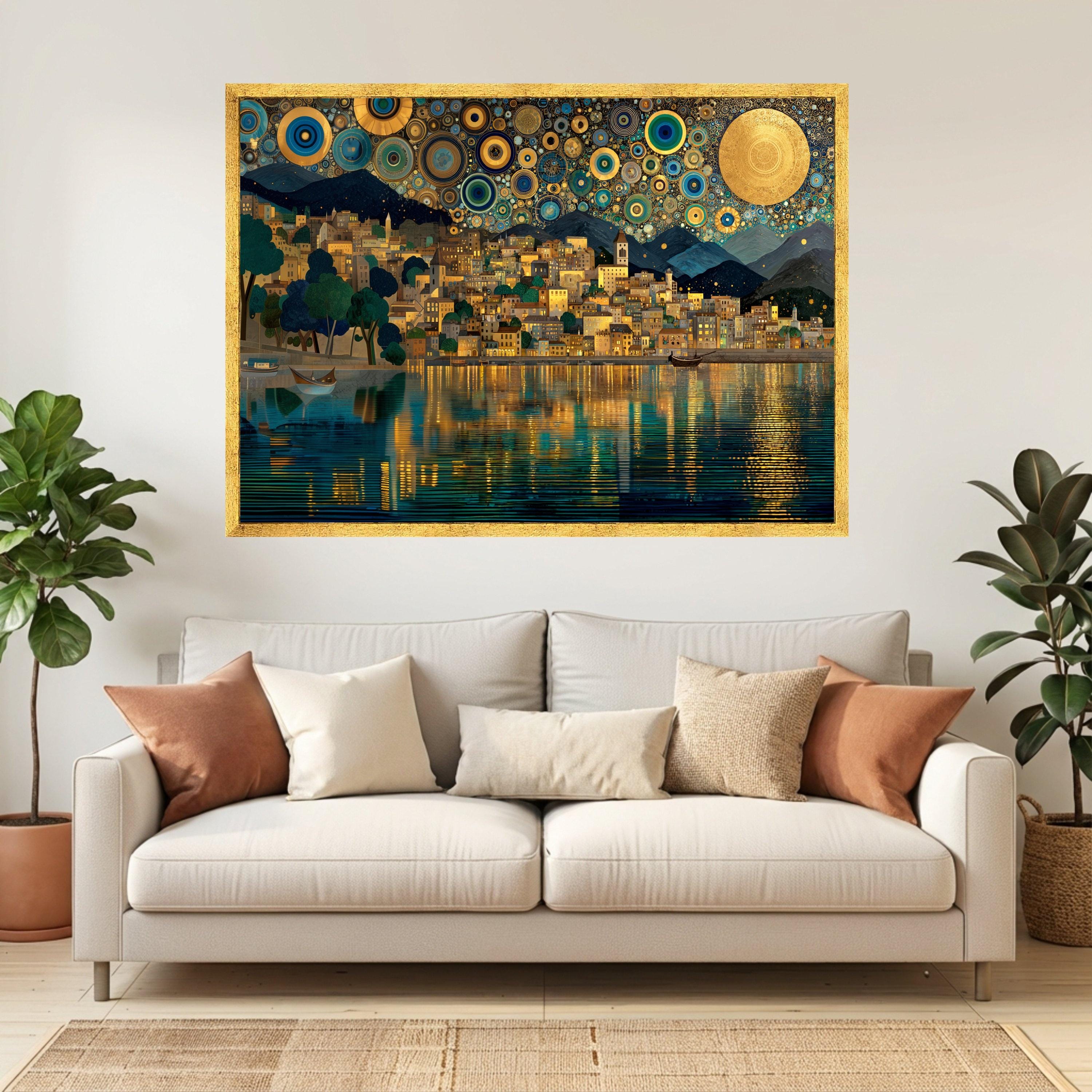 gustav-klimt-golden-night-cityscape-canvas-wall-art-abstract-city