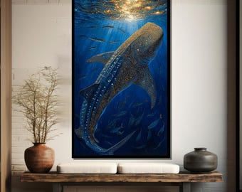 ジンベイザメのキャンバス絵画 - 深海ブルーオーシャンウォールアート