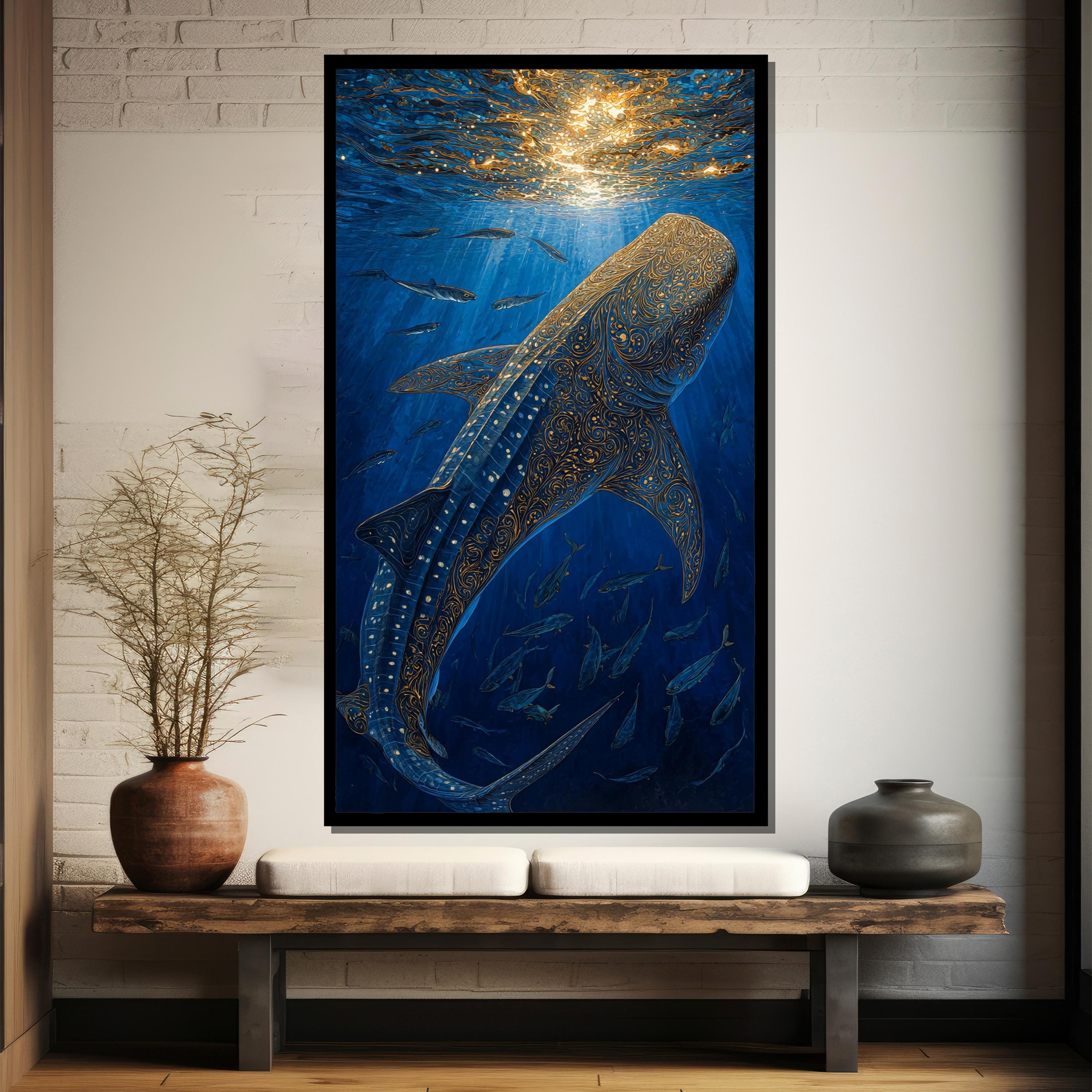 ジンベイザメのキャンバス絵画 - 深海ブルーオーシャンウォールアート