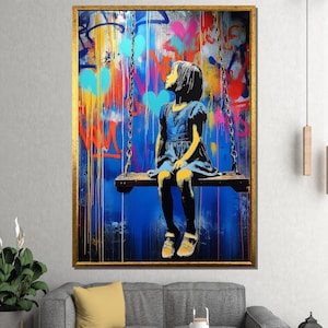 Peinture sur toile couronne - art mural graffiti abstrait, cadeau pop urbain prêt à accrocher, décoration street style audacieuse pour espaces modernes