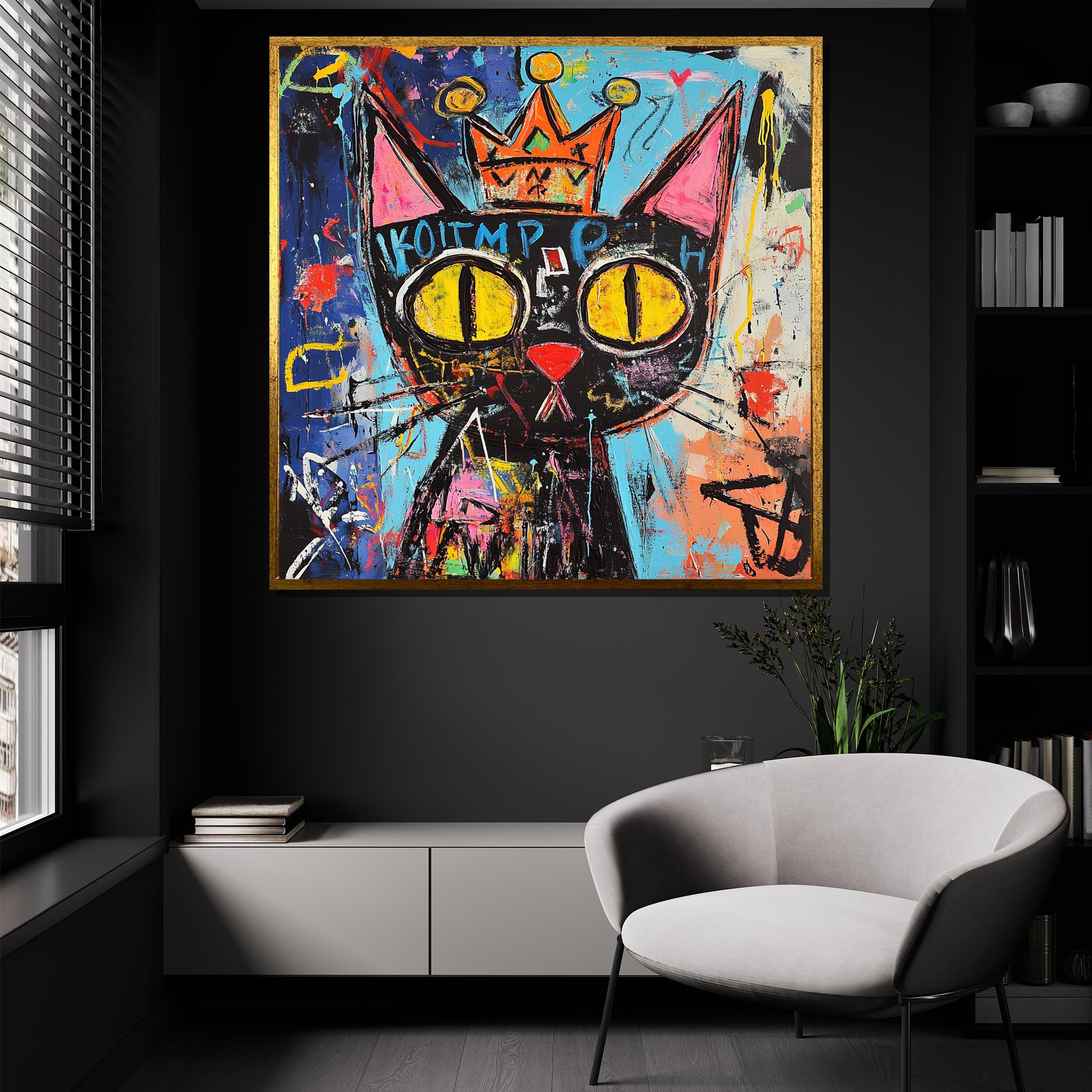 Graffiti Cat Canvas Painting – Urban Street Pop Wall Art, Ready to Hang ...