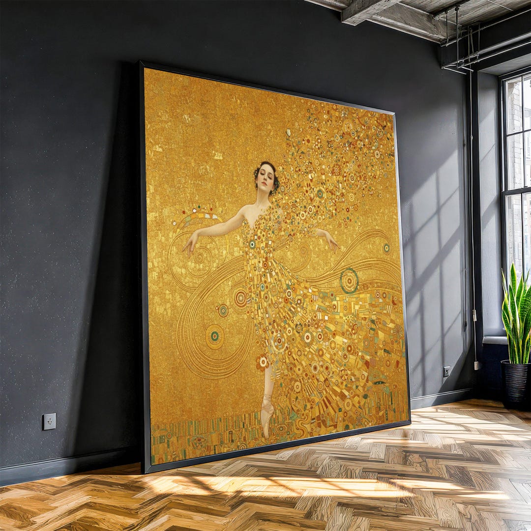 Gustav Klimt Style Golden Dance Canvas, Abstract Woman Figure Wall Art ...