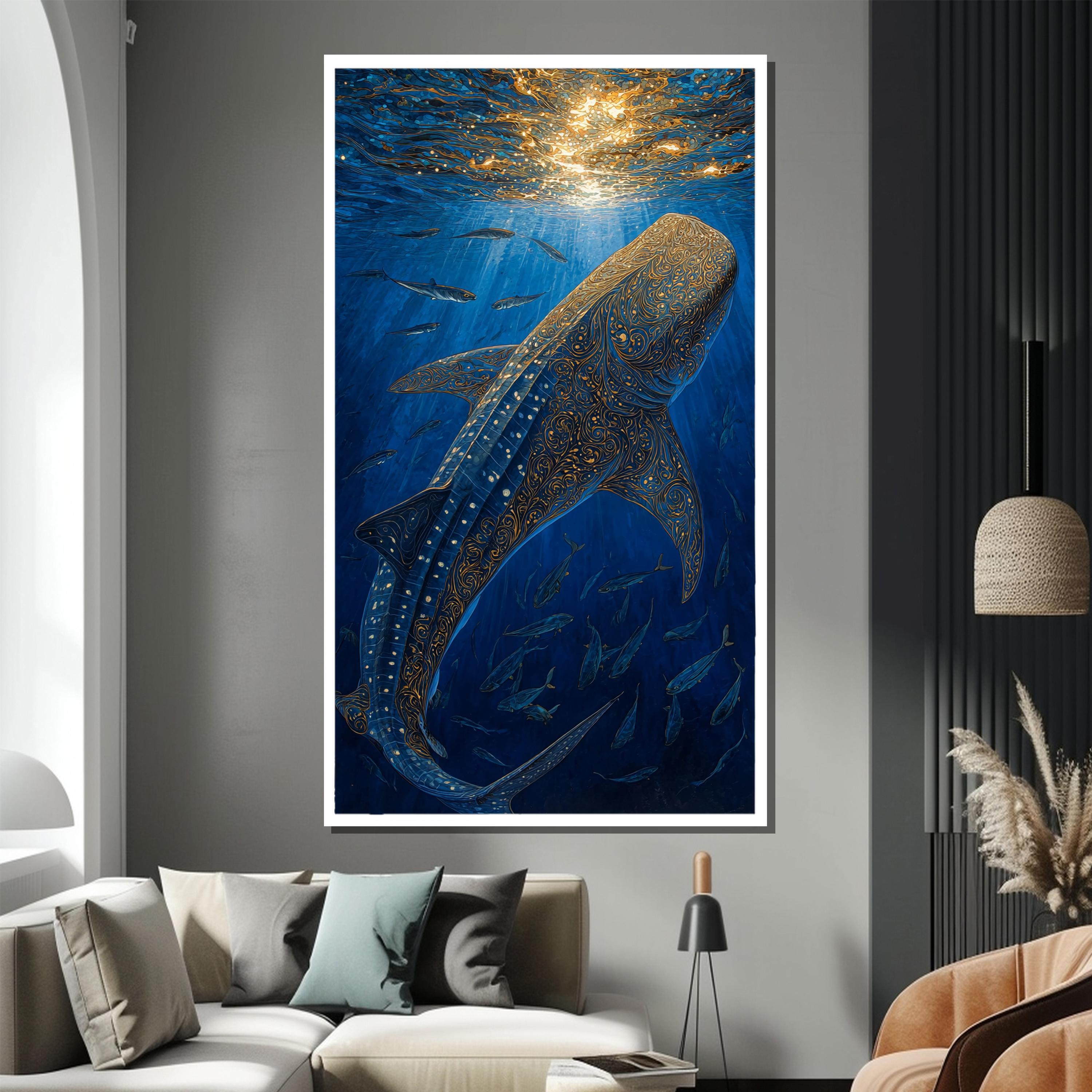 ジンベイザメのキャンバス絵画 - 深海ブルーオーシャンウォールアート