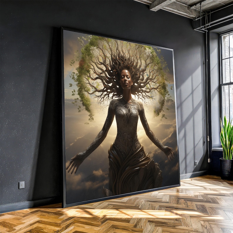 Ethereal Nature Goddess Canvas, Tree of Life Wall Art, Mystical Woman ...