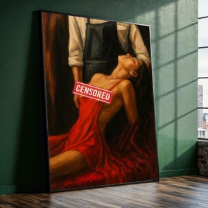 Lienzo de pareja sensual: pintura romántica apasionada, listo para colgar, ideal para interiores audaces o íntimos.