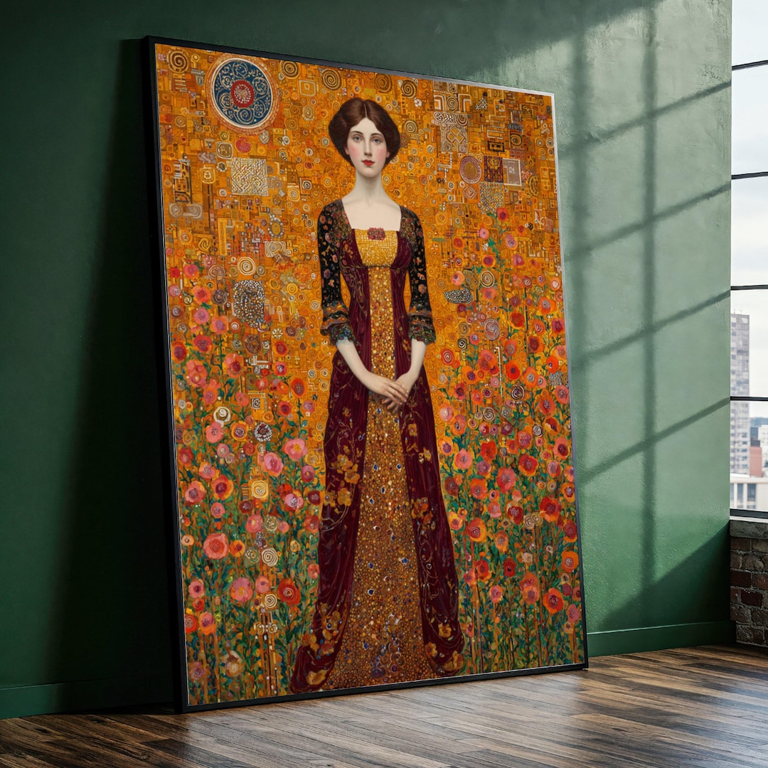 Gustav Klimt Portrait Canvas, Mosaic Gold Floral Art, Decorative Woman ...