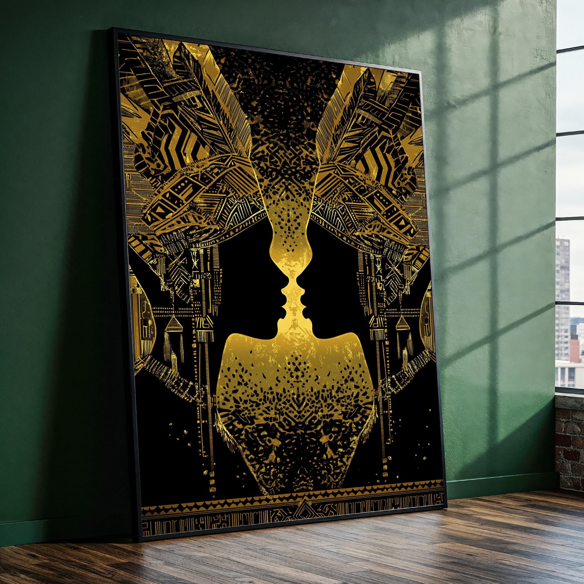 DANA QUEEN ゼブラ アート額縁付き Golden African Queens Canvas – Ready to Hang Wall Art for Living