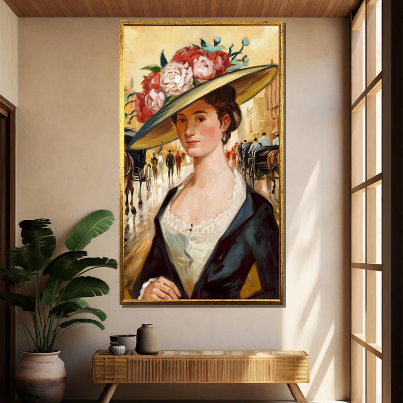 Victorian Lady With Floral Hat Canvas Painting – Elegant Vintage ...
