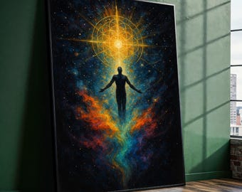 Cosmic Awakening Canvas – Ready to Hang Spiritual Wall Art for Meditation Room – Vibrant Gift with Astral Energy & Higher Consciousness
