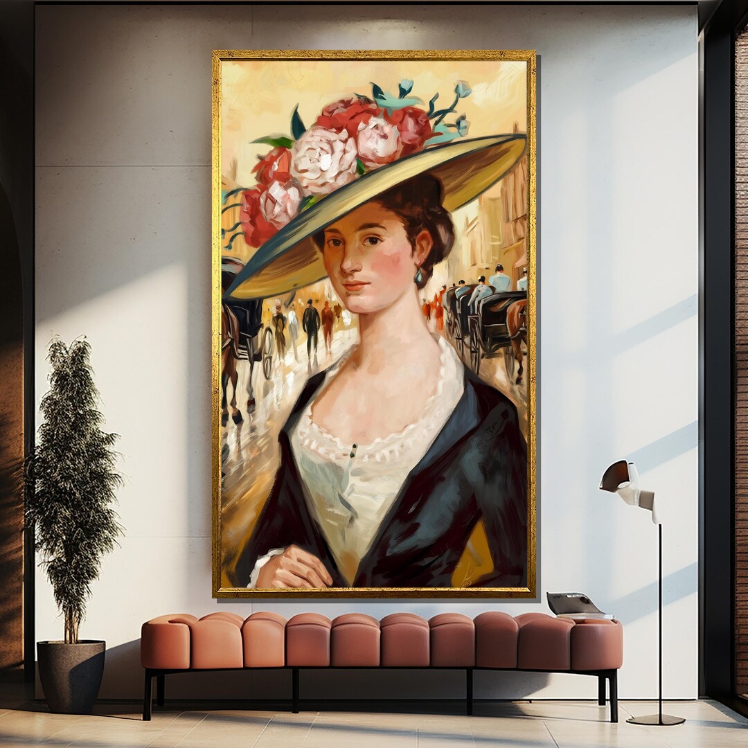 Victorian Lady With Floral Hat Canvas Painting – Elegant Vintage ...