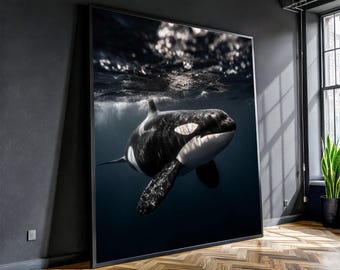 Majestic Orca Whale Underwater Canvas, Ocean Animal Wall Art, Marine Life Canvas, Nature Inspiration Decoration, Ready to Hang Canvas