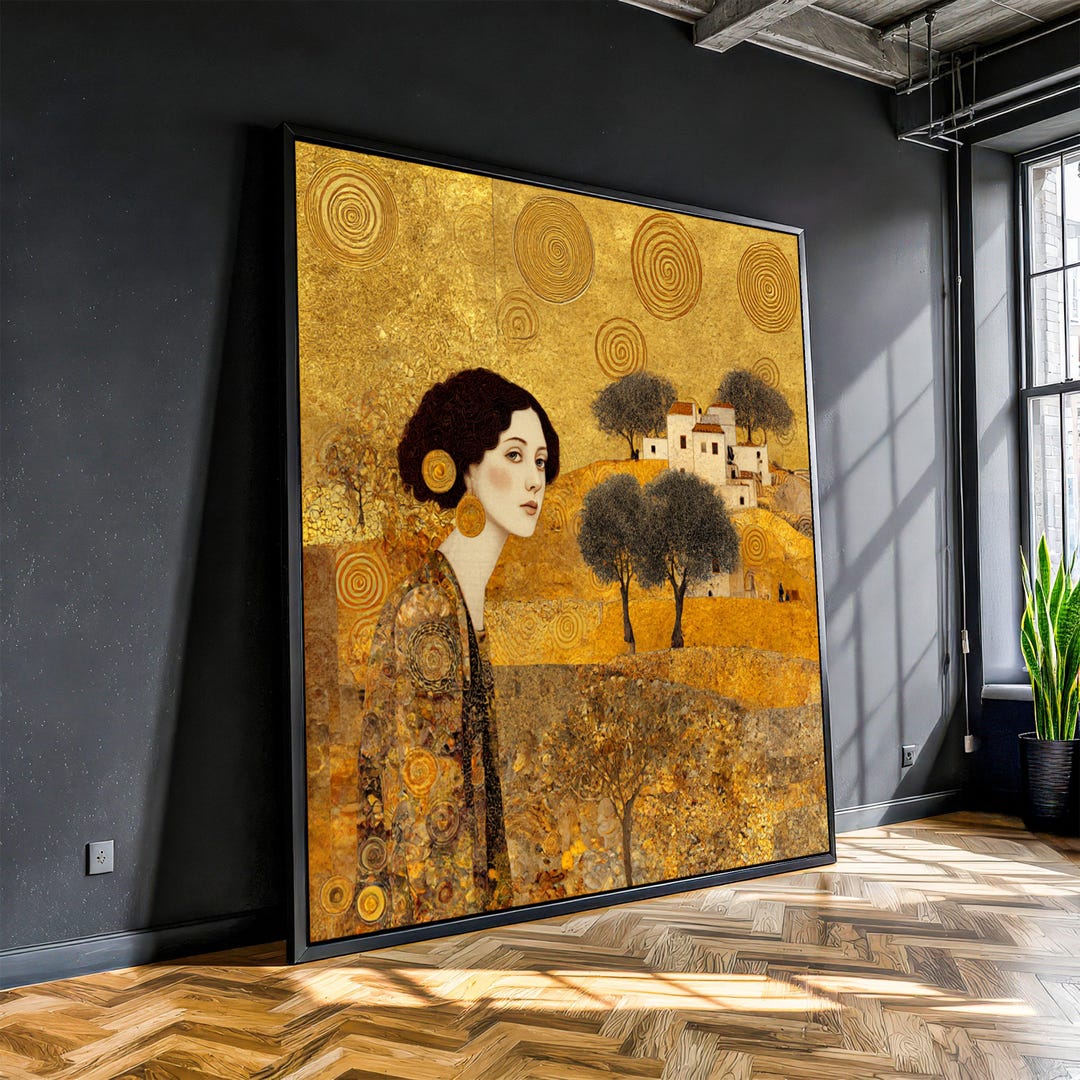 Gustav Klimt Gold Spiral Woman Canvas, Modern Art Portrait Wall Decor ...