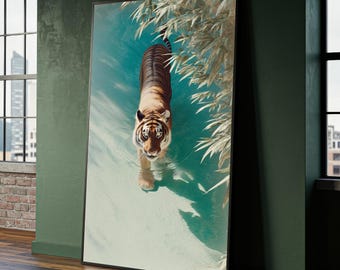 Dipinto su tela raffigurante una tigre maestosa – Quadro da parete con animali della giungla, pronto da appendere, regalo originale, audace decorazione esotica per gli amanti della natura moderna.