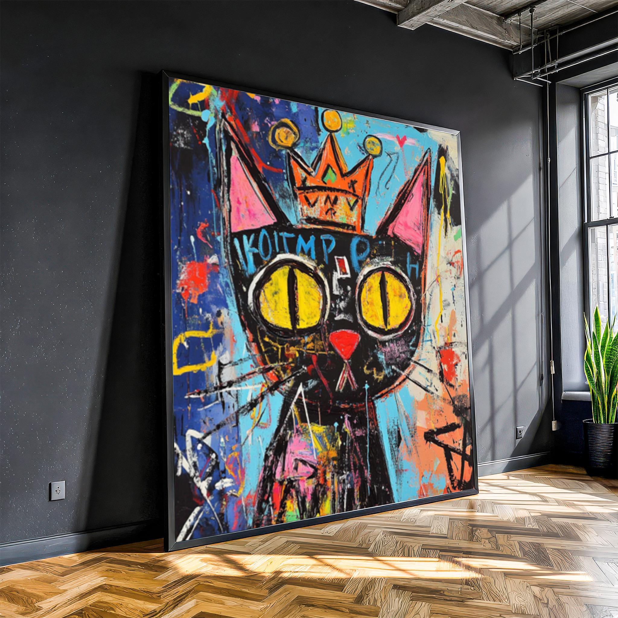 Graffiti Cat Canvas Painting – Urban Street Pop Wall Art, Ready to Hang ...
