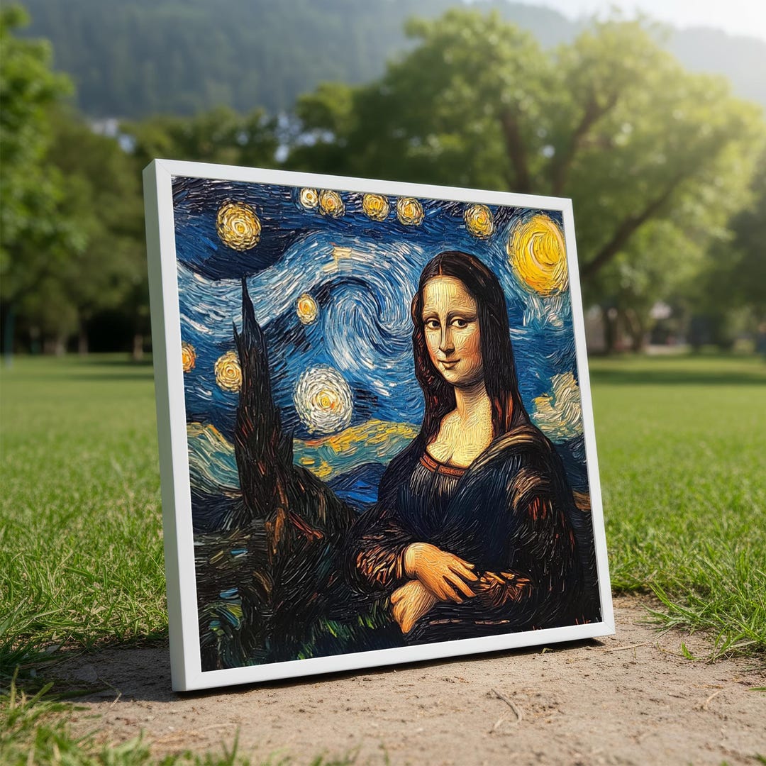 Mona Lisa and Starry Night Canvas Wall Art, Da Vinci Van Gogh Mashup ...