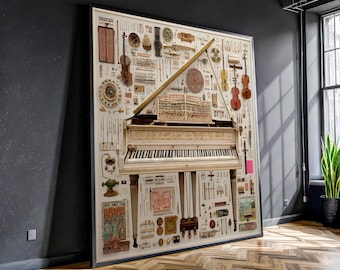 Grand Piano Music Wall Art - Vintage Instrument Collection Canvas - Classical Music Lover Decor - Artistic Musician Gift Print