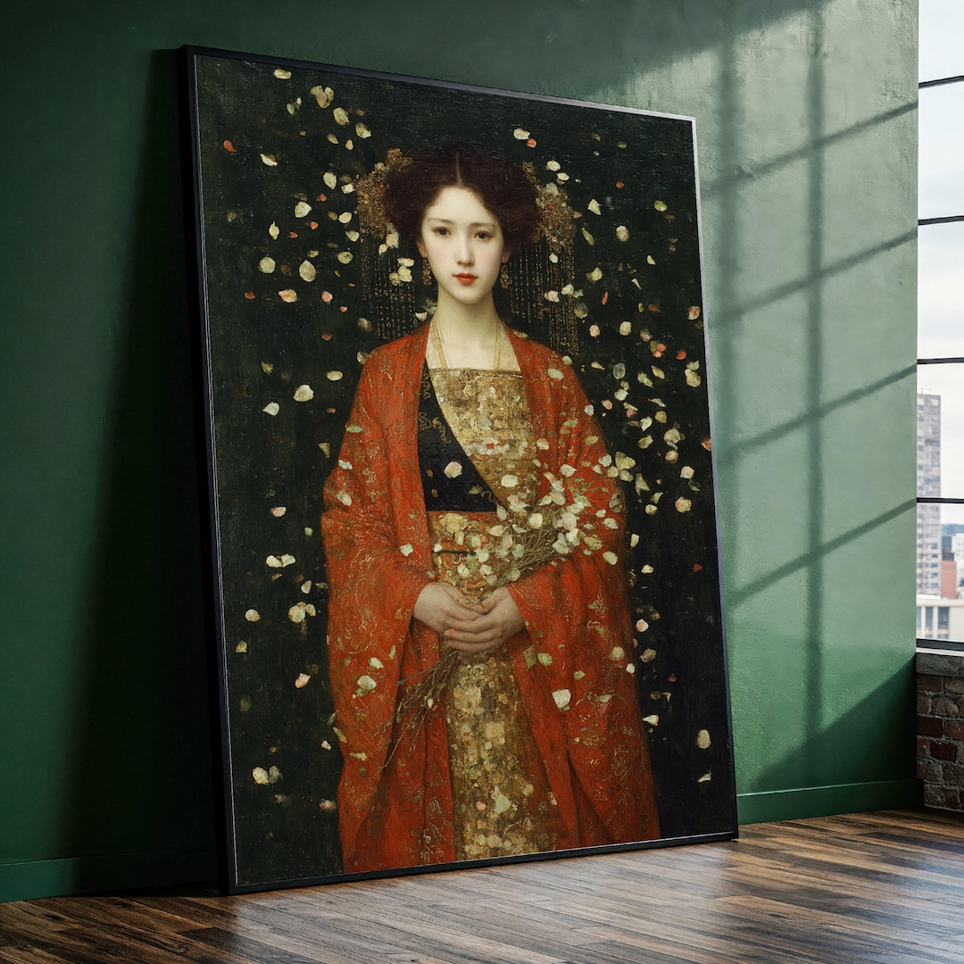 Elegant Geisha Portrait Canvas, Traditional Japanese Kimono Wall Art ...