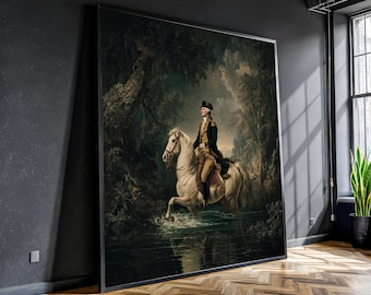 Historisches Reiterbild mit Pferd und Gentleman auf weißem Pferd für Wohnzimmer, Büro oder Bibliothek