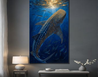 ジンベイザメのキャンバス絵画 - 深海ブルーオーシャンウォールアート