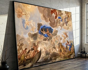 Mythological Gods and Spirits, Baroque Style Canvas, Classic Religious Wall Art, Renaissance Ceiling Painting Reproduction, Dramatic Canvas