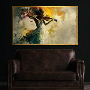 Dynamic Abstract Violinist in Golden Hues Canvas Painting, Ready to Hang, Gift for Music Lovers