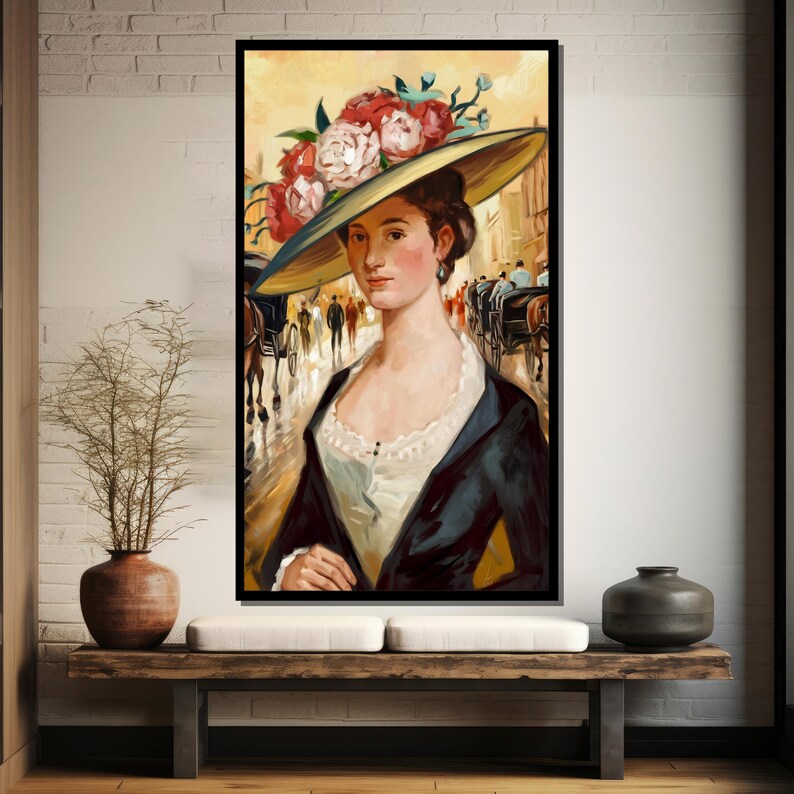 Victorian Lady With Floral Hat Canvas Painting – Elegant Vintage ...