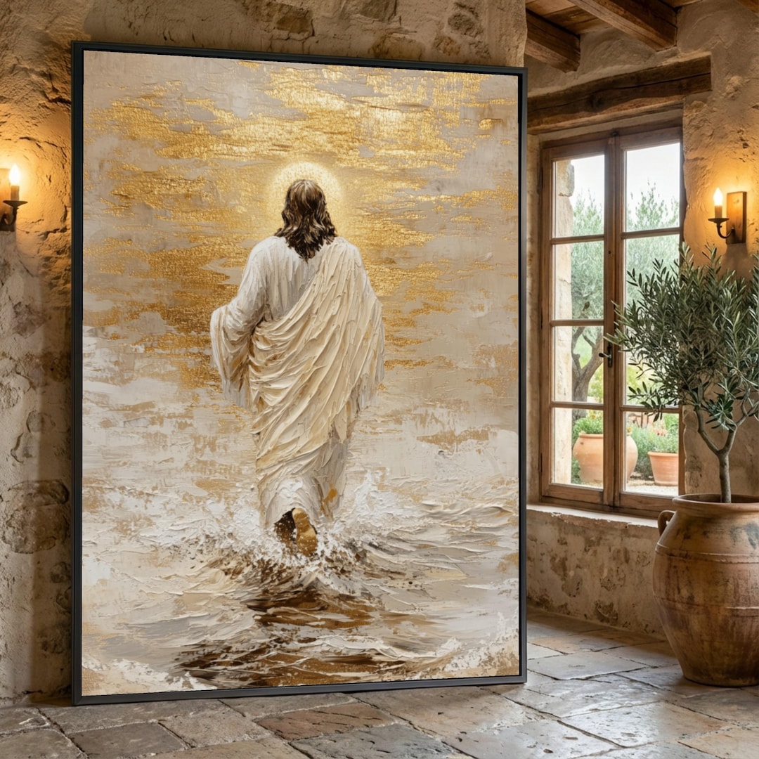 Jesus Walking on Water Canvas, Inspirational Religious Wall Art ...