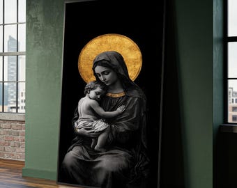 聖母マリアと眠る幼子イエスのカトリックキャンバス壁アート、キリスト