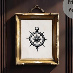 Nautisch kompas kunst aan de muur | Afdruk van schipkompas | Vintage kompaskunst | Esthetische muurdecoratie visser | Retro nautische afdrukbare |
