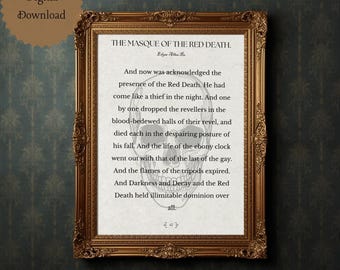 The Masque of the Red Death | Edgar Allan Poe Wall Art | Edgar Allan Poe Printable | Edgar Allan Poe Gift | Classic Literature Quotes |