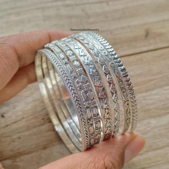 Sterling Silver Bangle Set: 7-day Semanario Stacking Bracelets - Etsy