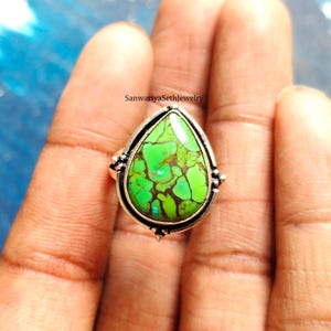 Boho Turquoise Ring, Sterling Silver Ring for Women, Dual Birthstone Ring, Gemstone Teardrop Ring, Statement Stone Ring, Bohemian Jewelry
