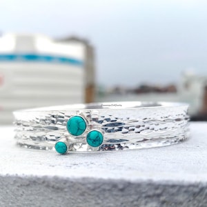 Turquoise Gemstone 925 Sterling Silver bangle-Handmade Bangle-Hammered Spinner Bangle-Stacking Bangles 925 Silver Bangle For Wedding gift
