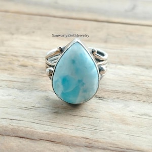 Ocean Larimar Ring, 925 Silver Ring, Women Ring, Statement Ring, Larimar Ring, Healing Stone Ring, Daily Use Ring, Promise Ring,Gift For Her