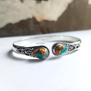 Oyster Turquoise Sterling Silver Bangle: Multicolor Gemstone Cuff Bracelet