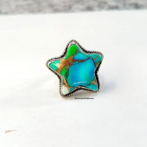 Peacock Dahlia Turquoise Star Design Ring, Peacock Dahlia Gemstone Silver Ring, Jewelry For Women,Antique Ring, Wedding Gift, Dahlia Jewelry