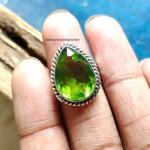 Hammered Peridot Sterling Silver Ring: Handmade Designer Band