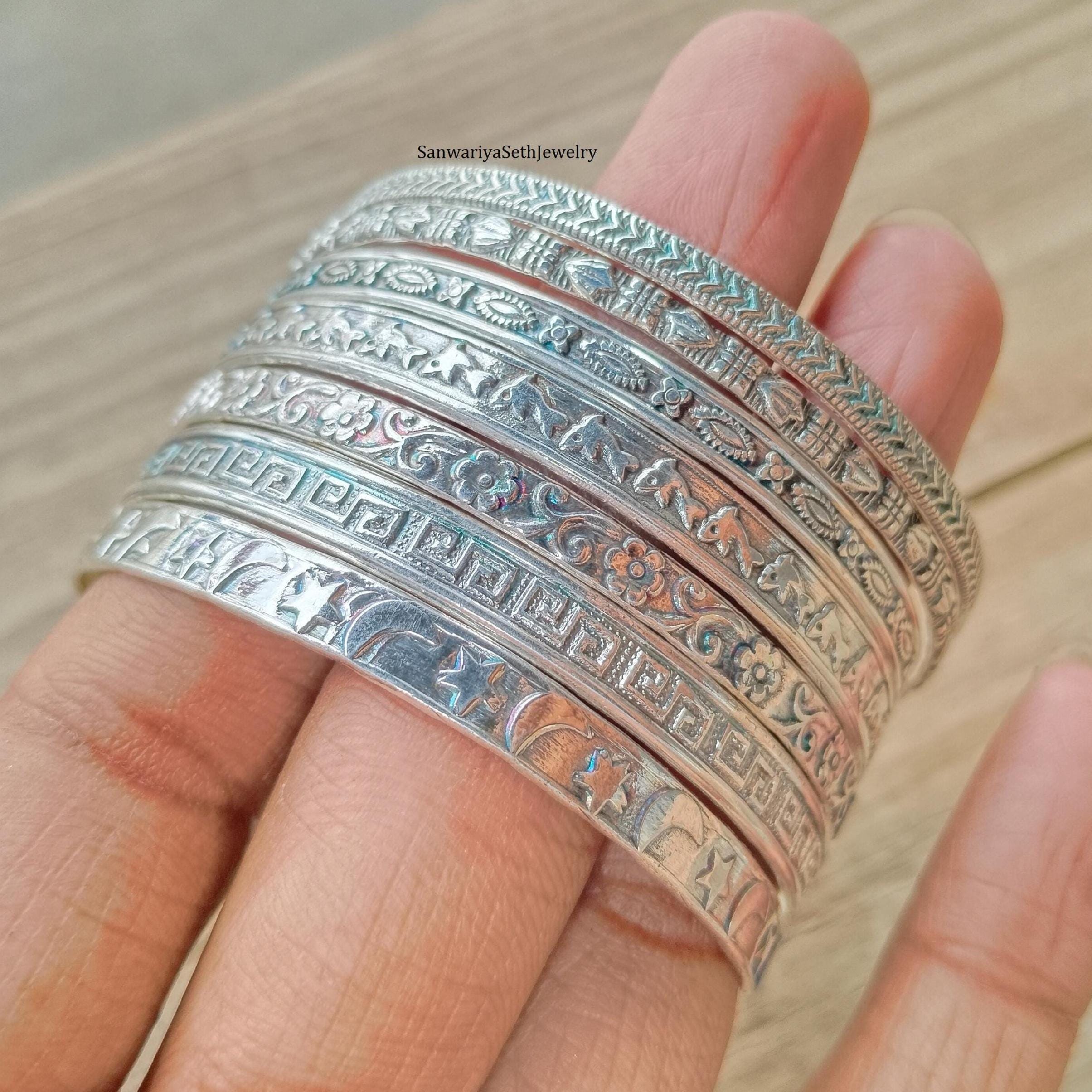 Sterling Silver Bangle Set: Handmade 7-day Boho Bracelet - Etsy